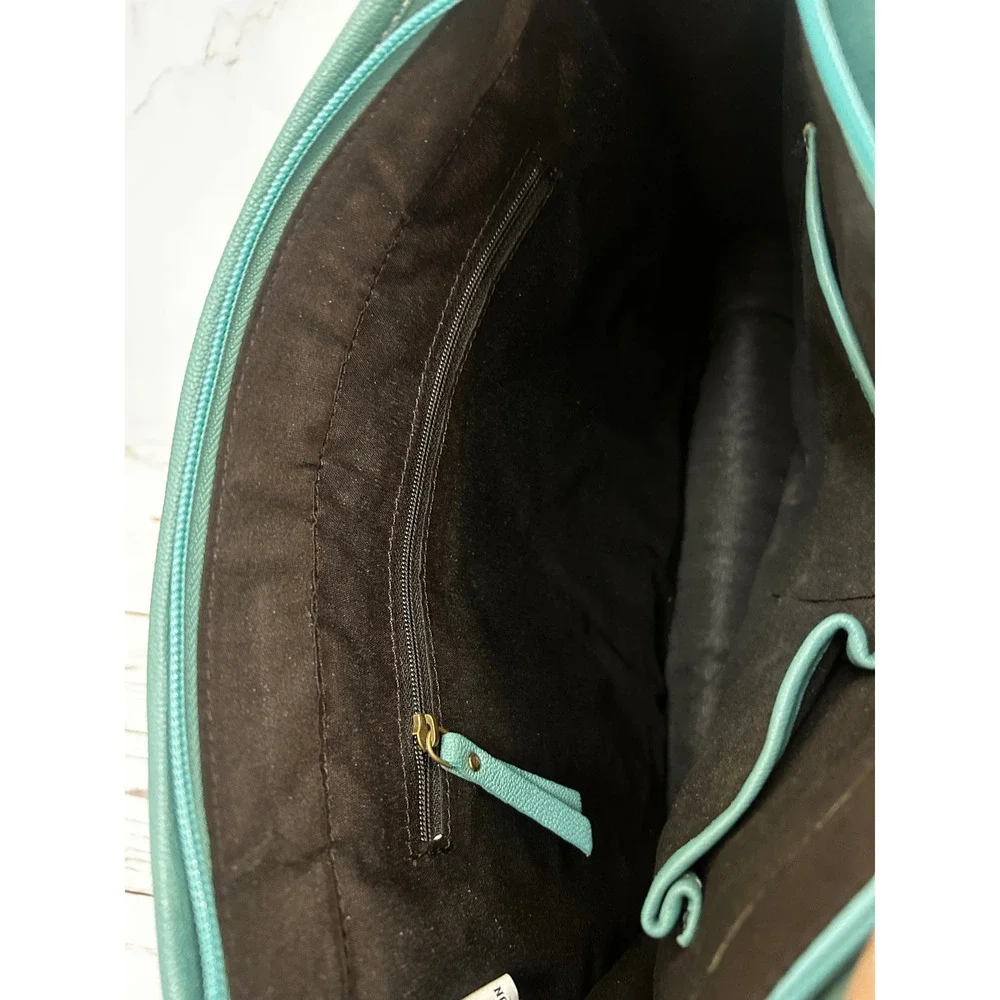 American Bison Teal Leather Cowhide Tooled Western Concealed Carry Purse